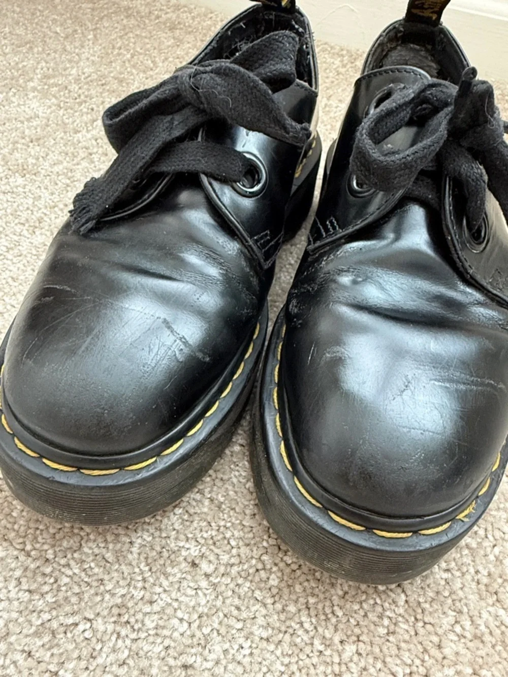 Dr. Doc Martens Holly Leather Lace Up Platform Black Oxfords